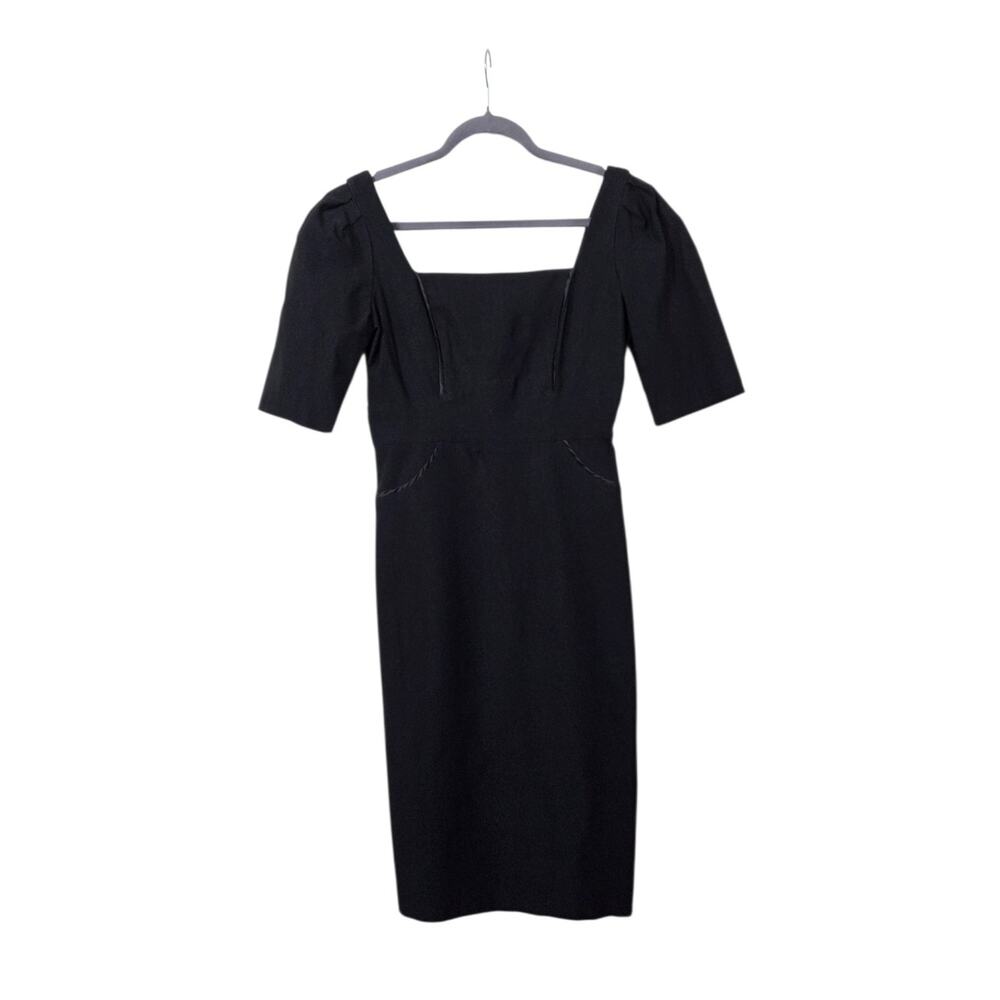 Stop Staring! Black Tailored Slimming 1/2 Sleeve Elegant Midi Dress, Size Large
